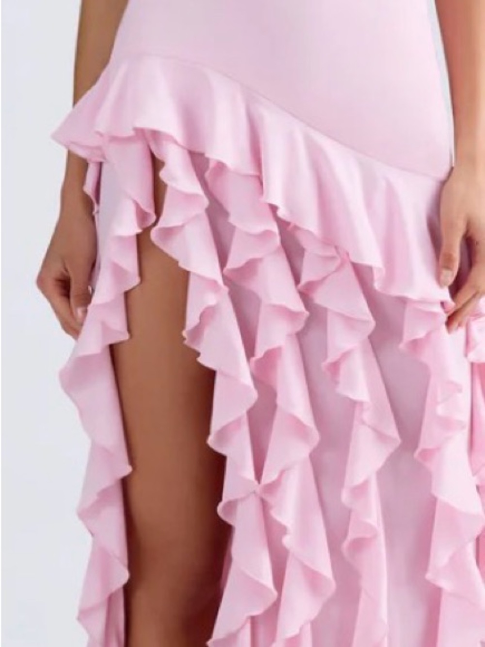 Oh Polly Pink Asymmetric Ruffle Maxi Dress